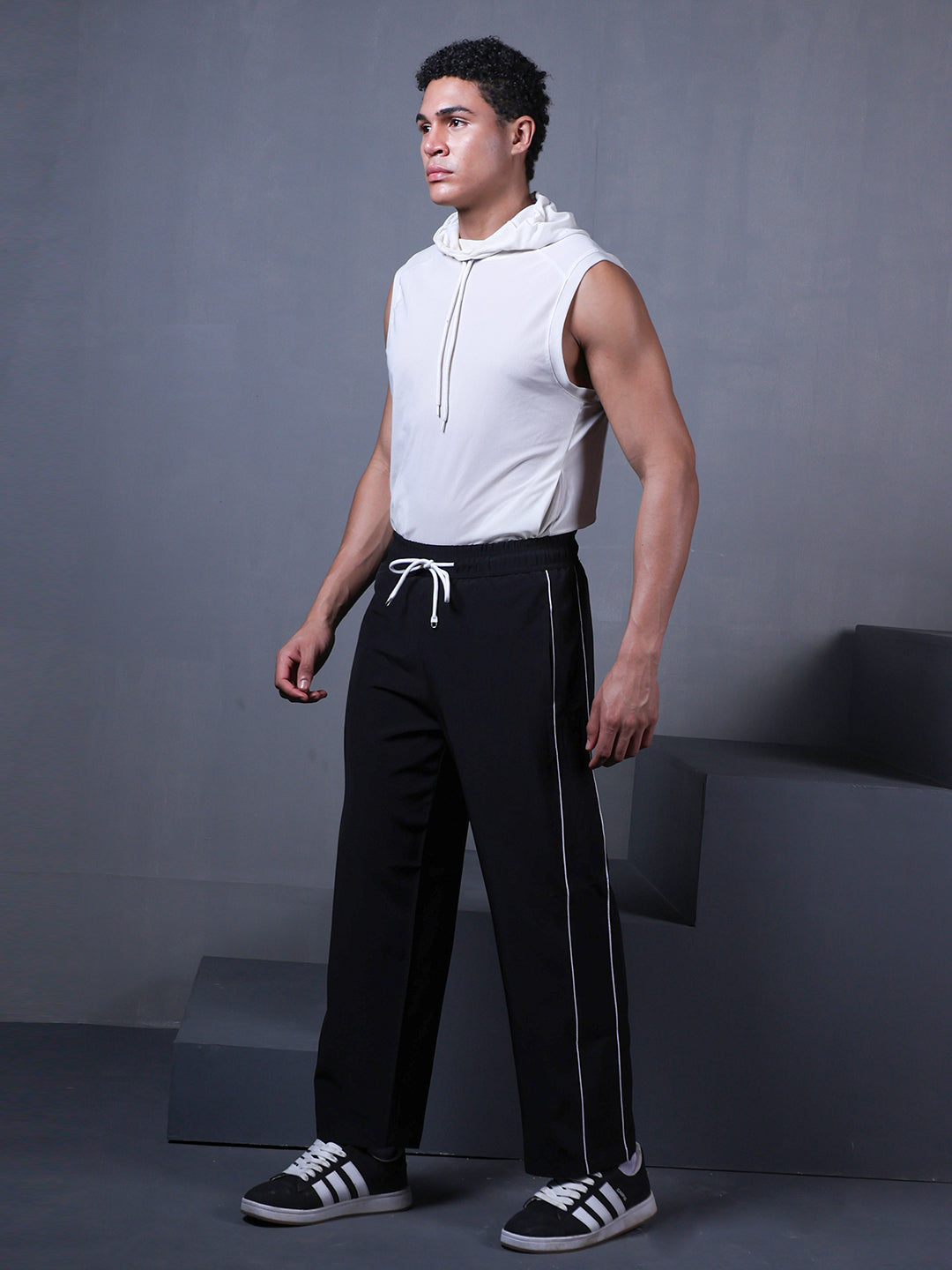 Buy Men's Sports Track Pants with Side Stripes Black Online in