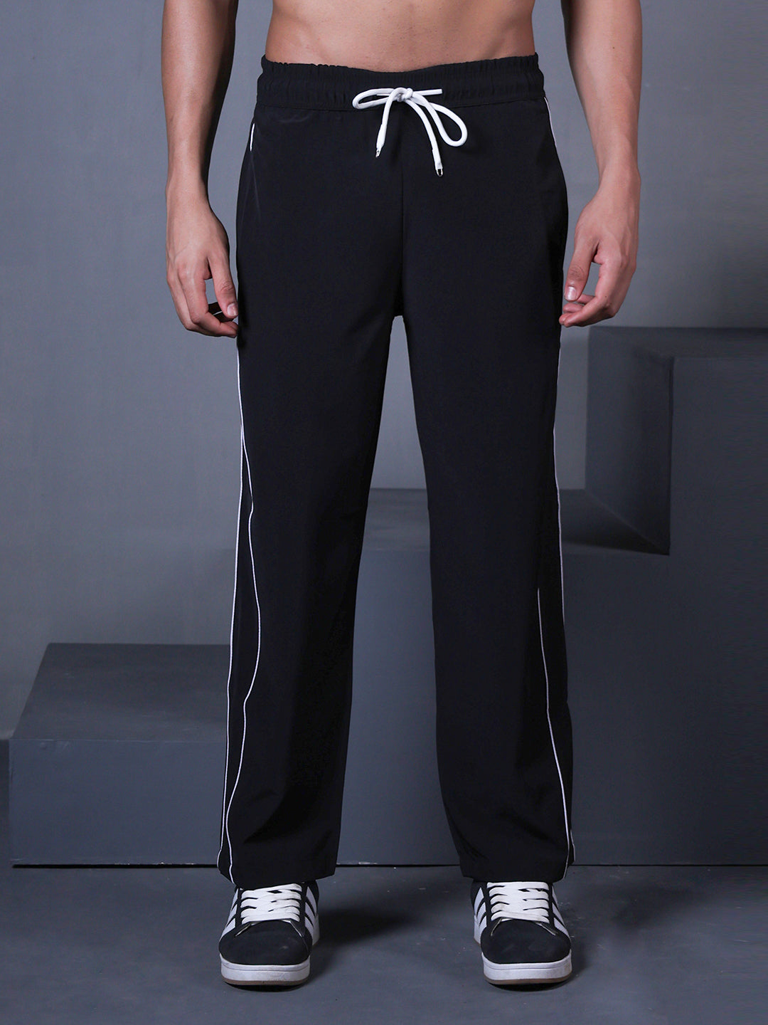 Men’s Sports Track Pants with Side Stripes Black