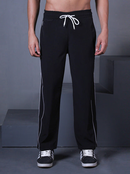 Men’s Sports Track Pants with Side Stripes Black