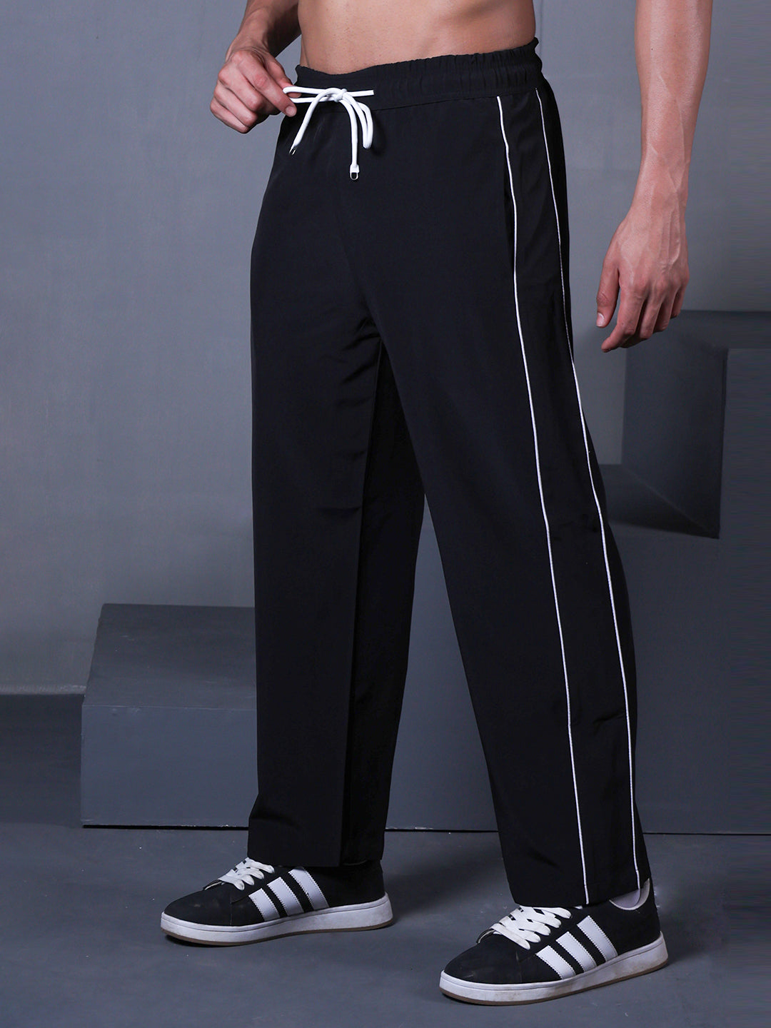Men’s Sports Track Pants with Side Stripes Black