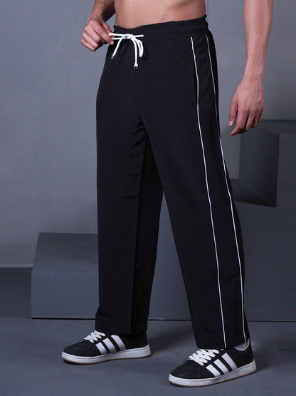 Men’s Sports Track Pants with Side Stripes Black