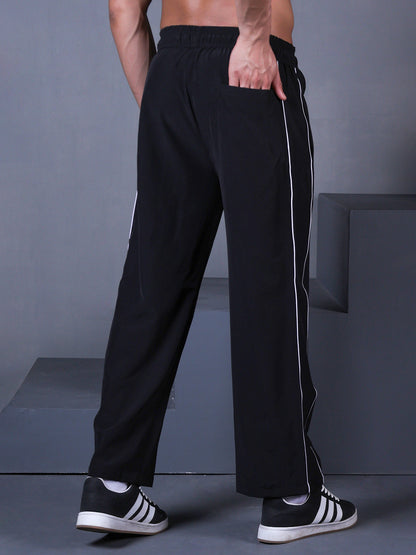 Men’s Sports Track Pants with Side Stripes Black