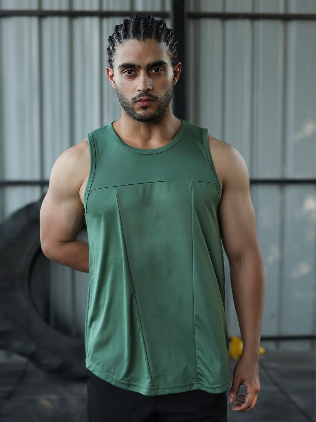 Men Green Dry Fit Gym Sleeveless Sports Tanktop