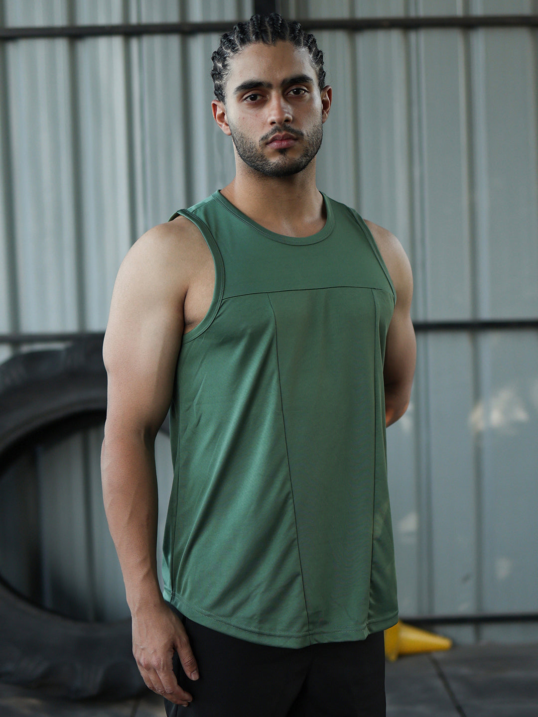 Men Green Dry Fit Gym Sleeveless Sports Tanktop