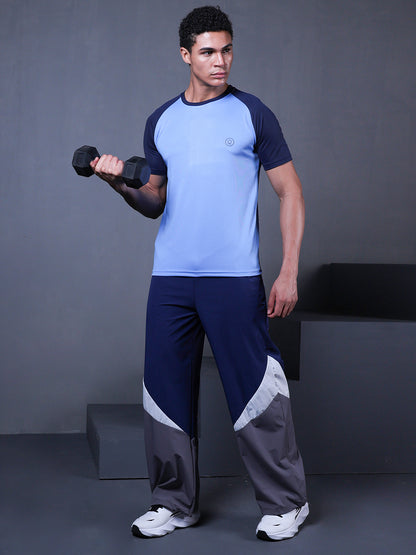 Men's Solid Raglan Dry Fit Gym T-Shirt Blue Navy