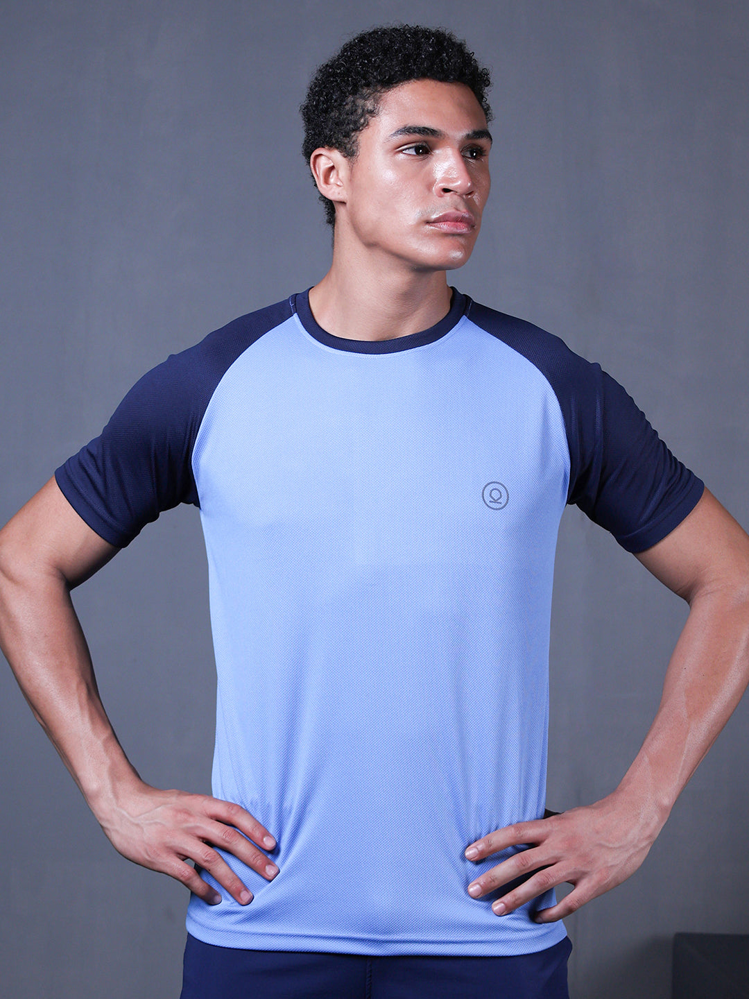 Men's Solid Raglan Dry Fit Gym T-Shirt Blue Navy