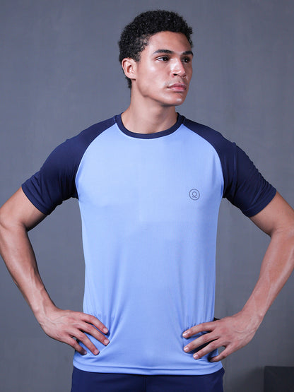Men's Solid Raglan Dry Fit Gym T-Shirt Blue Navy