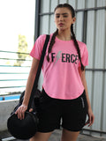 Women Round Neck Dry Fit Gym Sports T-Shirt Pink