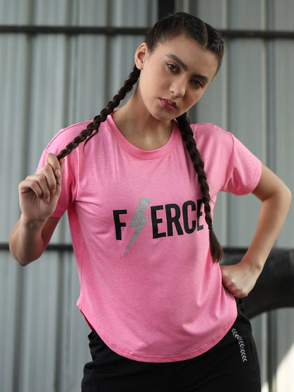 Women Round Neck Dry Fit Gym Sports T-Shirt Pink