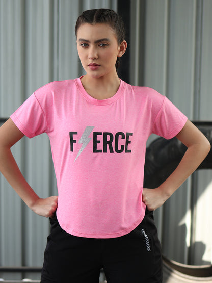 Women Round Neck Dry Fit Gym Sports T-Shirt Pink