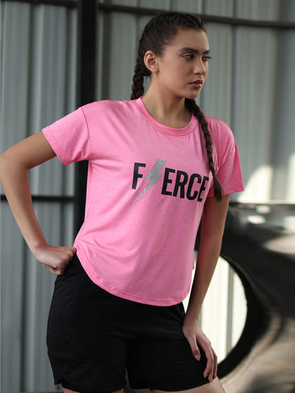 Women Round Neck Dry Fit Gym Sports T-Shirt Pink