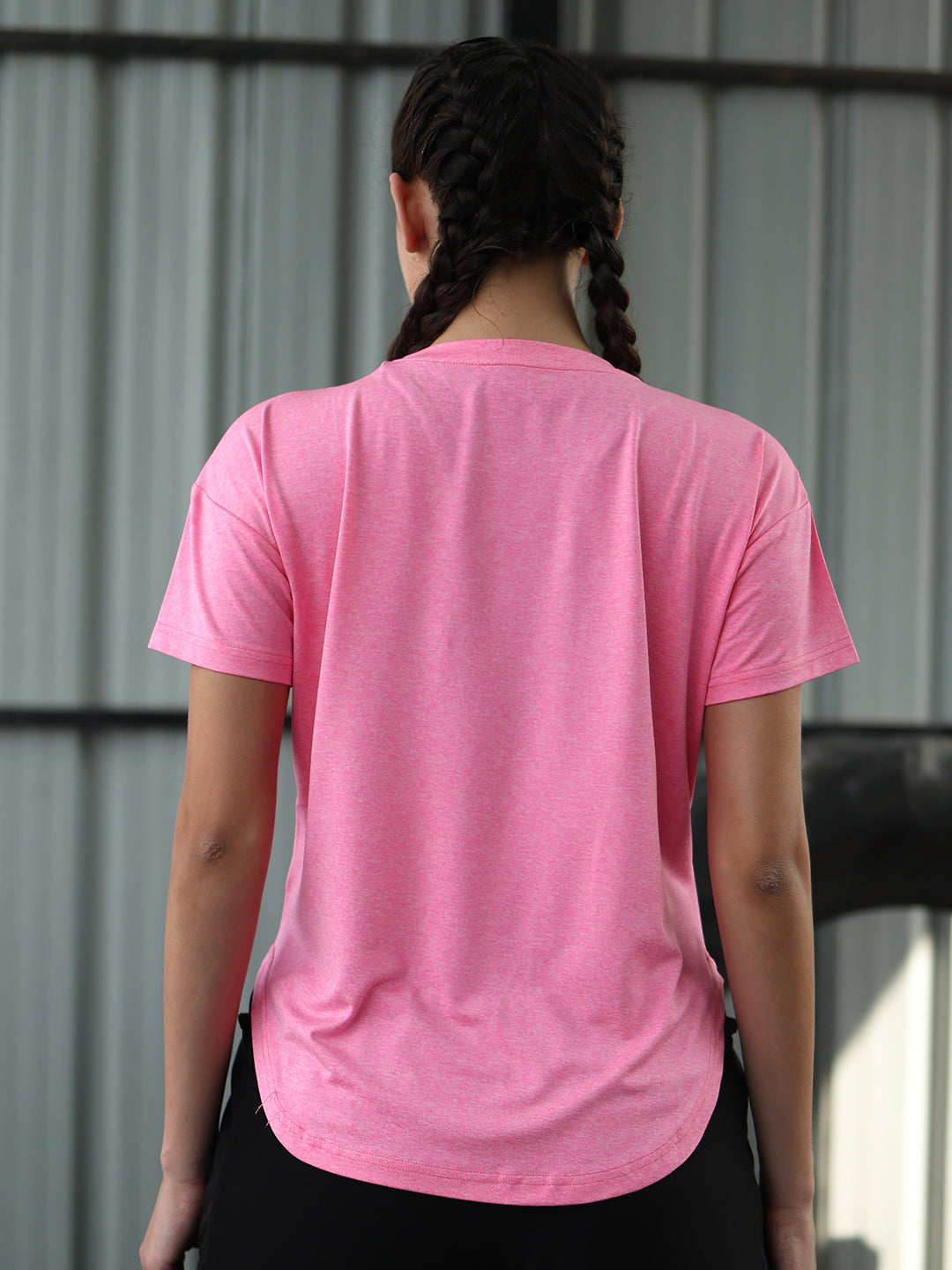 Women Round Neck Dry Fit Gym Sports T-Shirt Pink