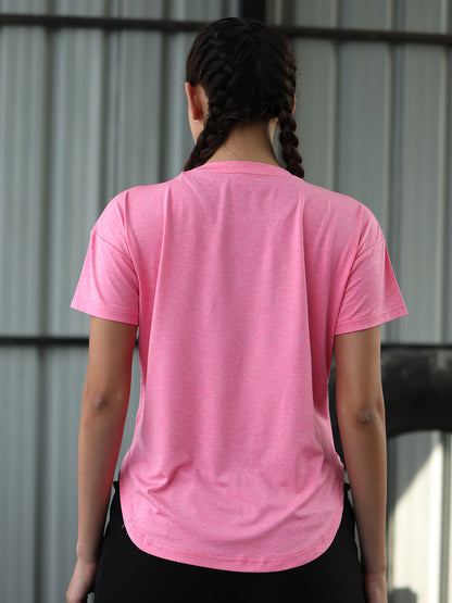Women Round Neck Dry Fit Gym Sports T-Shirt Pink