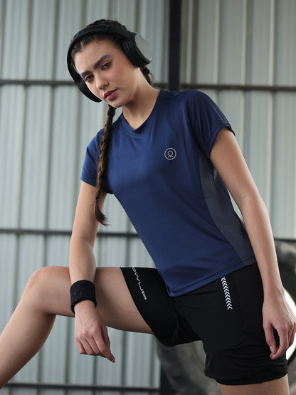 Women's Half Sleeve Dry Fit Active Wear Sports T-shirts Navy Blue