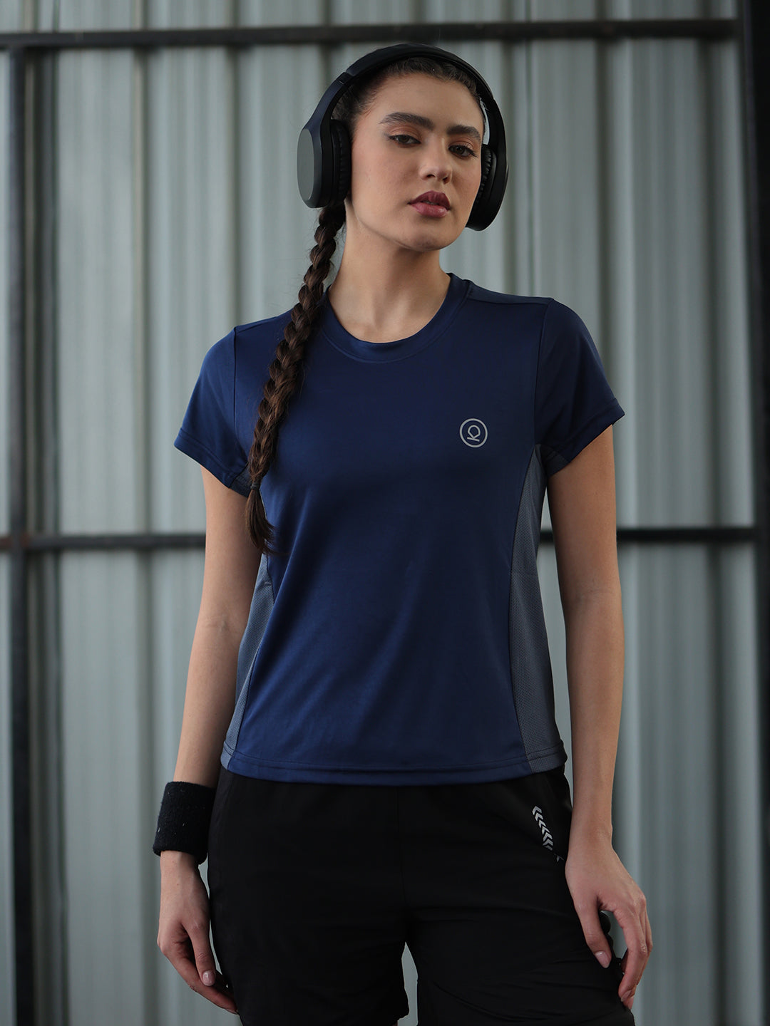 Women's Half Sleeve Dry Fit Active Wear Sports T-shirts Navy Blue
