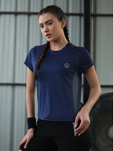 Women's Half Sleeve Dry Fit Active Wear Sports T-shirts Navy Blue