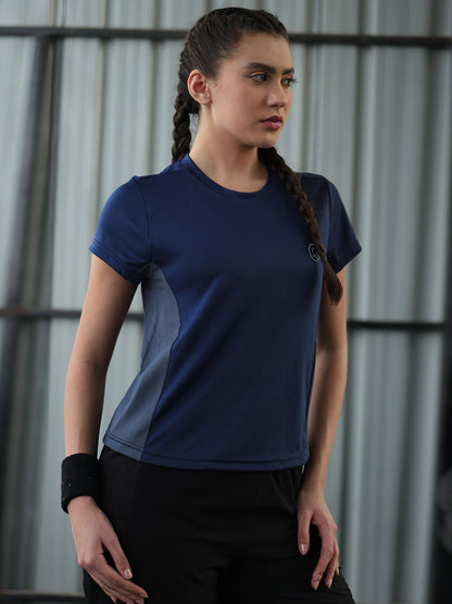 Women's Half Sleeve Dry Fit Active Wear Sports T-shirts Navy Blue