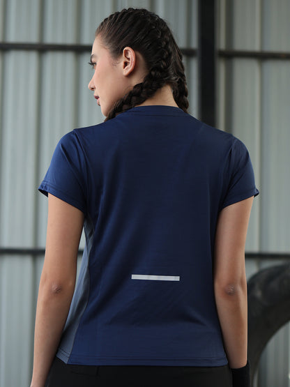 Women's Half Sleeve Dry Fit Active Wear Sports T-shirts Navy Blue