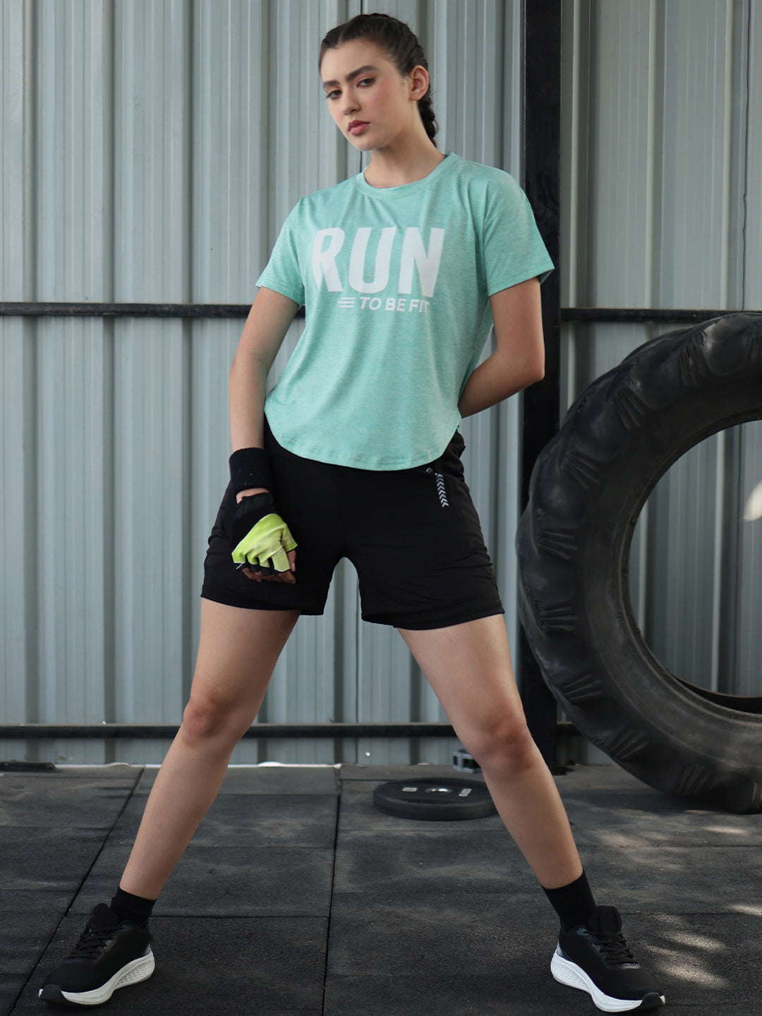 Women Round Neck Dry Fit Gym Sports T-Shirt Sea Green