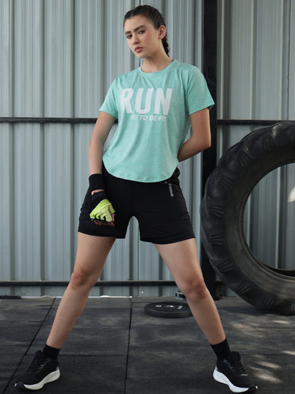 Women Round Neck Dry Fit Gym Sports T-Shirt Sea Green