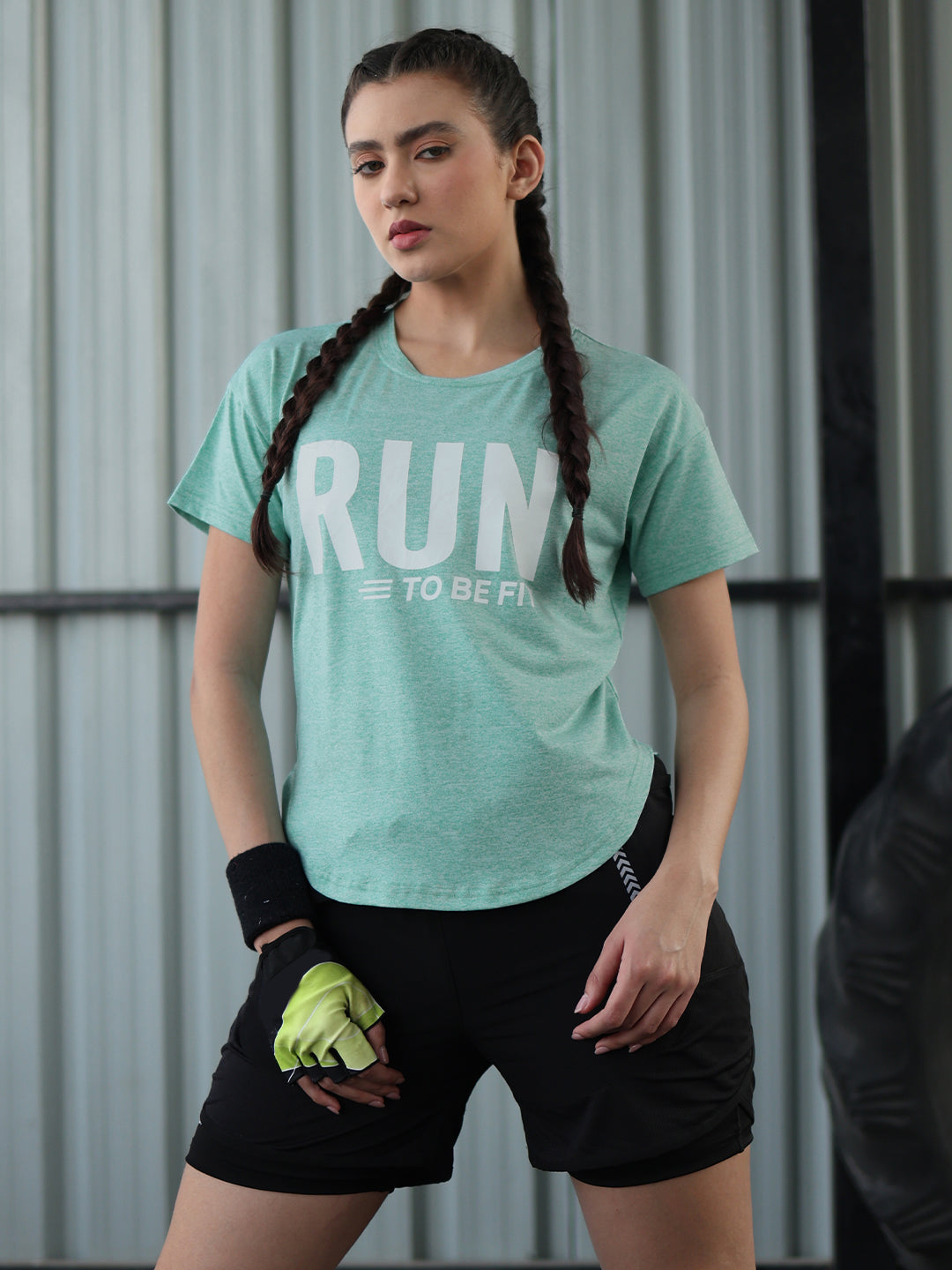 Women Round Neck Dry Fit Gym Sports T-Shirt Sea Green