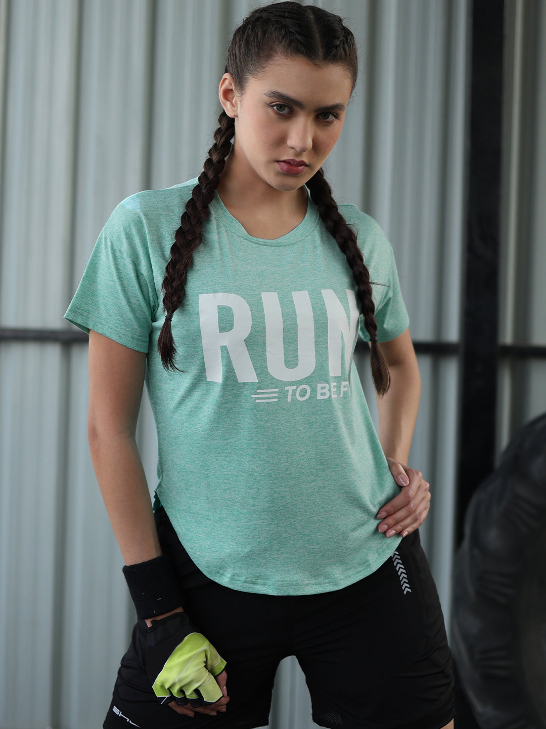 Women Round Neck Dry Fit Gym Sports T-Shirt Sea Green