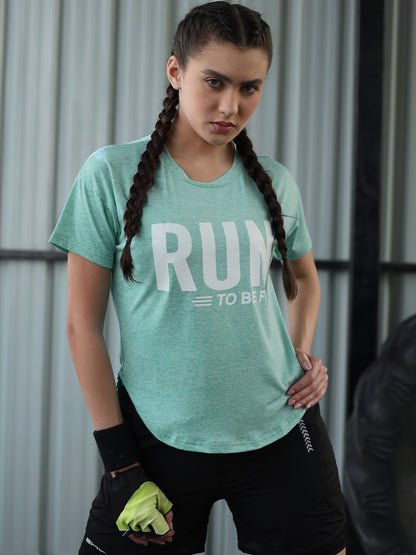 Women Round Neck Dry Fit Gym Sports T-Shirt Sea Green