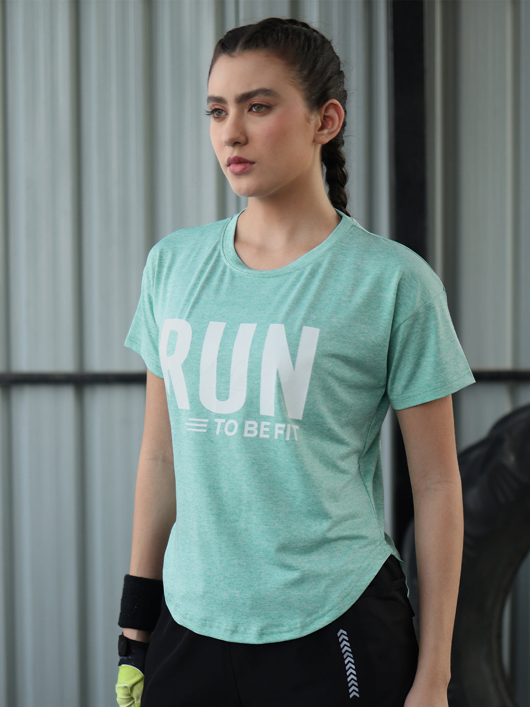 Women Round Neck Dry Fit Gym Sports T-Shirt Sea Green