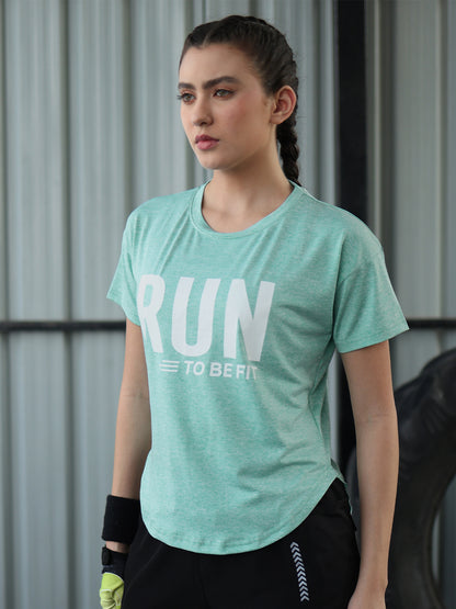 Women Round Neck Dry Fit Gym Sports T-Shirt Sea Green
