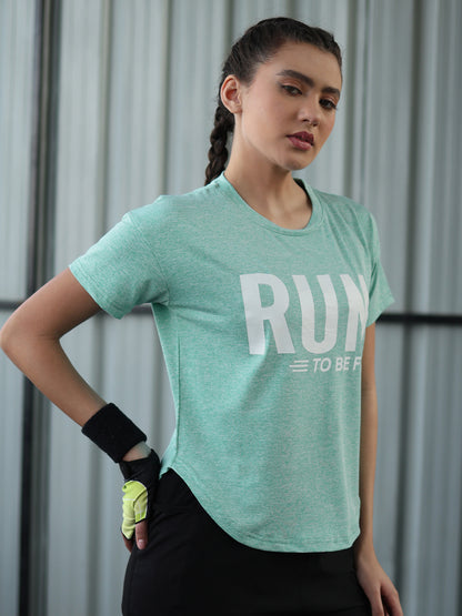 Women Round Neck Dry Fit Gym Sports T-Shirt Sea Green