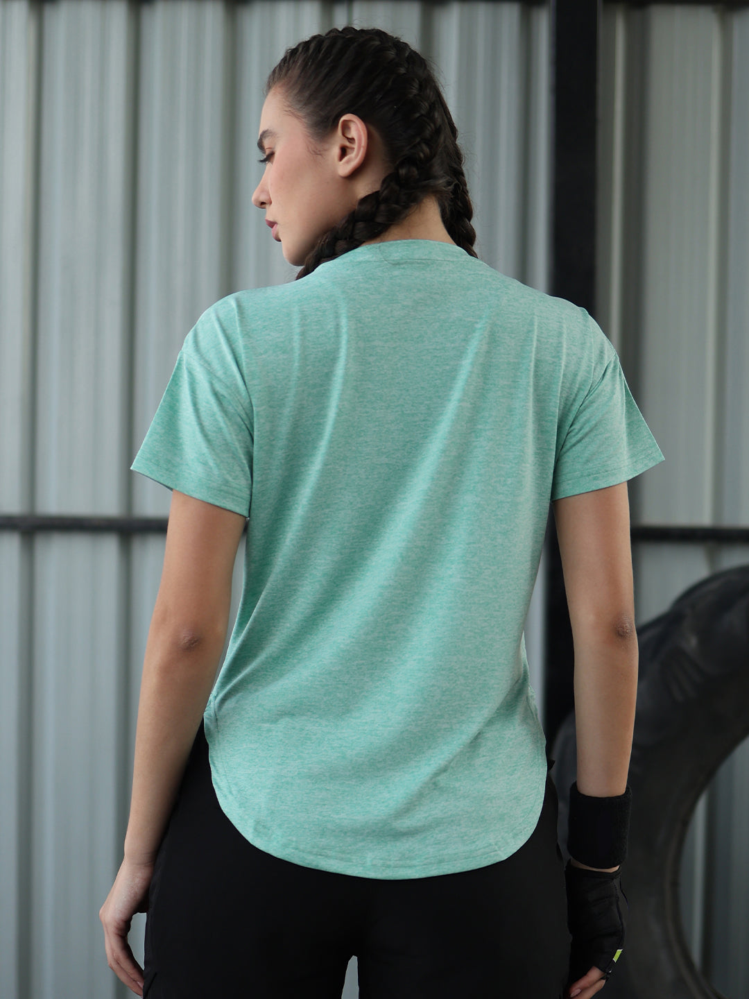 Women Round Neck Dry Fit Gym Sports T-Shirt Sea Green