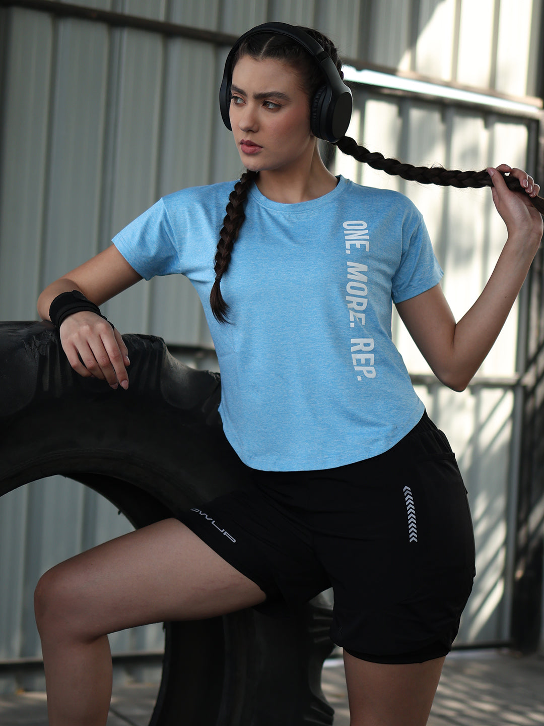 Women Round Neck Dry Fit Gym Sports T-Shirt Blue