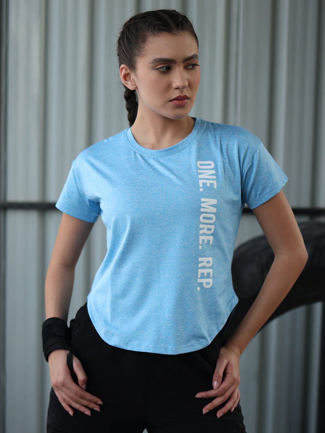 Women Round Neck Dry Fit Gym Sports T-Shirt Blue
