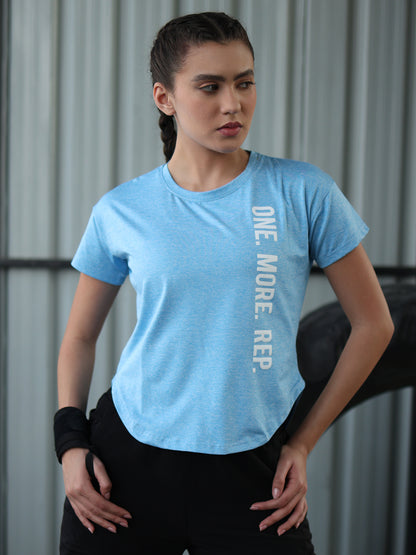 Women Round Neck Dry Fit Gym Sports T-Shirt Blue