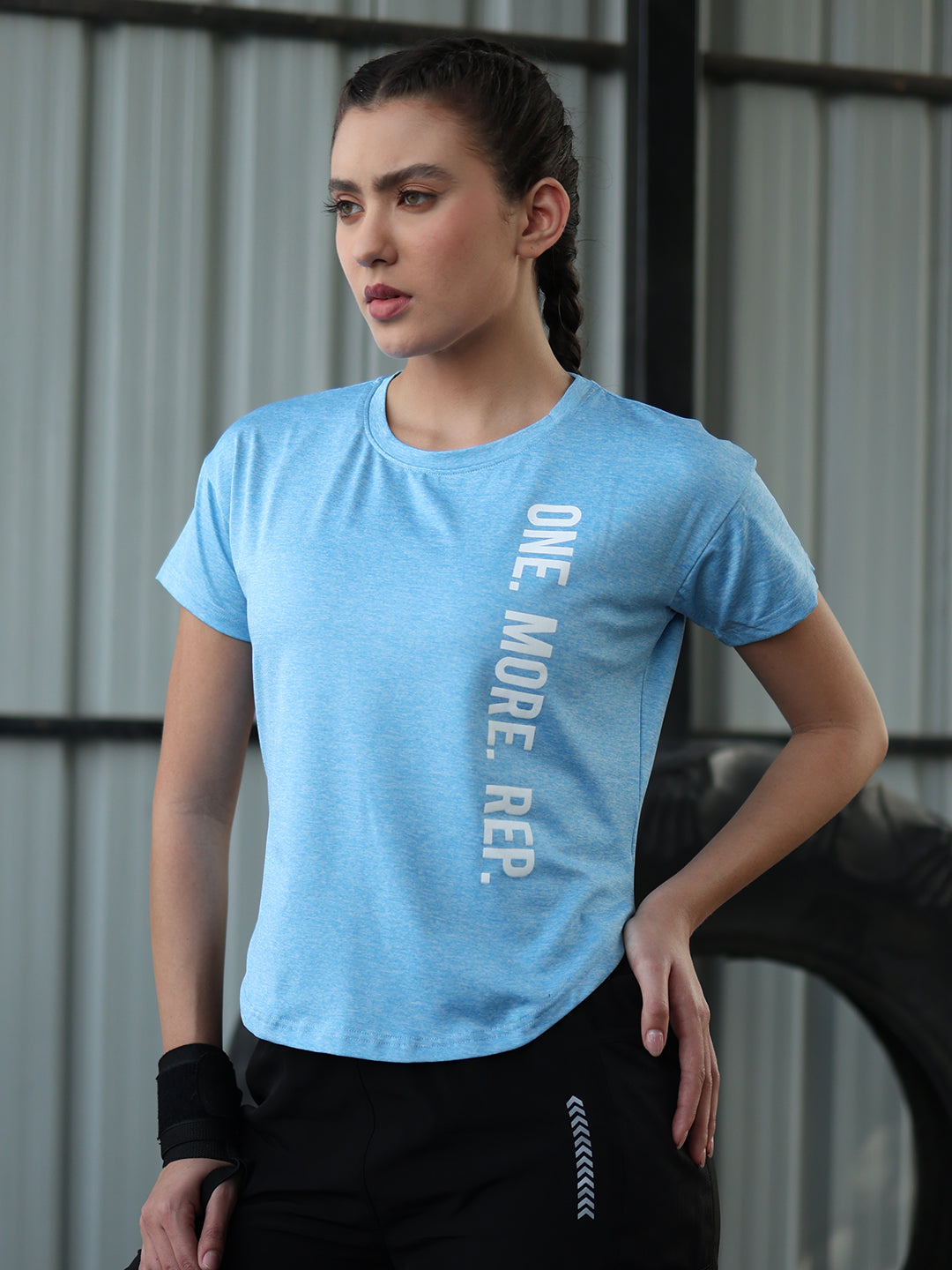 Women Round Neck Dry Fit Gym Sports T-Shirt Blue