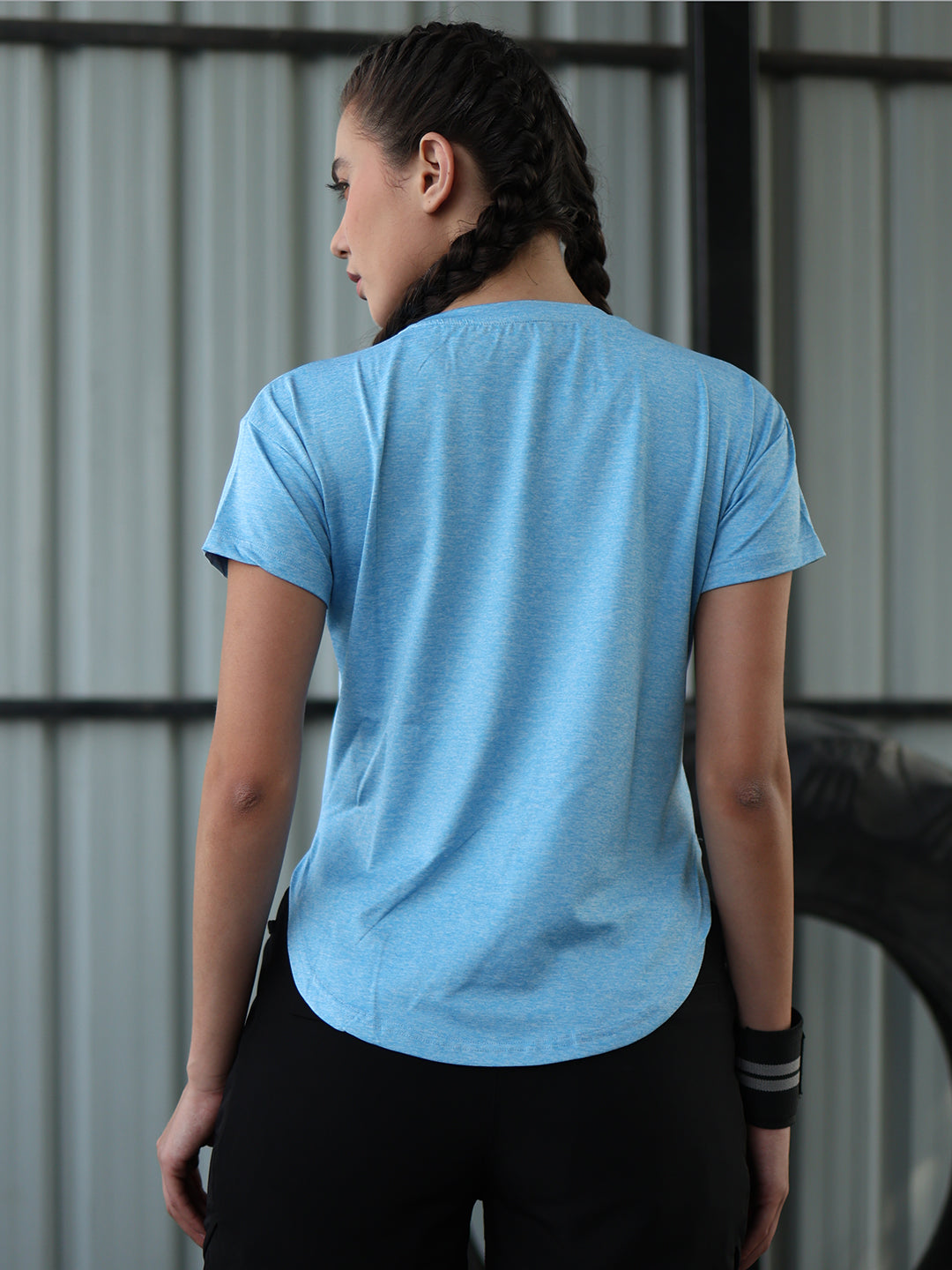 Women Round Neck Dry Fit Gym Sports T-Shirt Blue