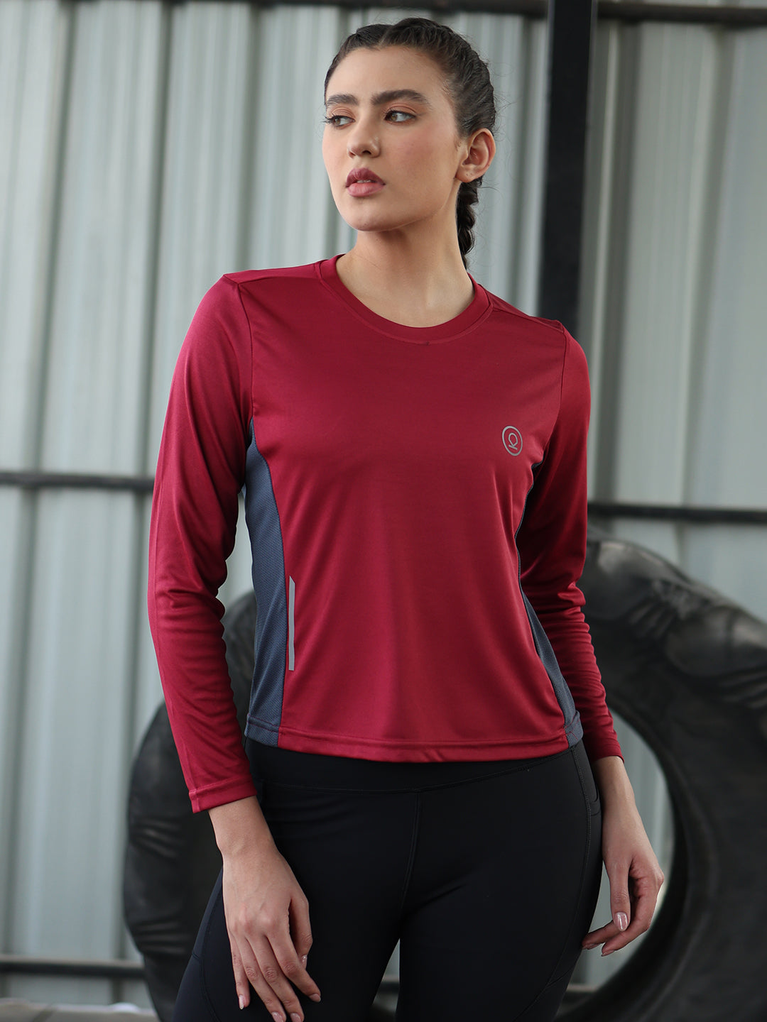 Women's Full Sleeves Gym Sports T-Shirt Maroon