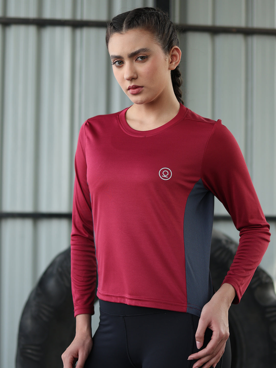Women's Full Sleeves Gym Sports T-Shirt Maroon