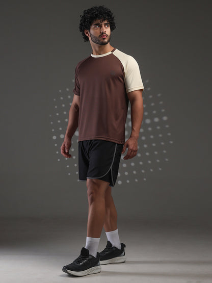 Men's Half Sleeves Sports Gym T-shirt Cream Coffee