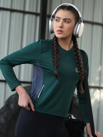 Women's Full Sleeves Gym Sports T-Shirt Dark Green