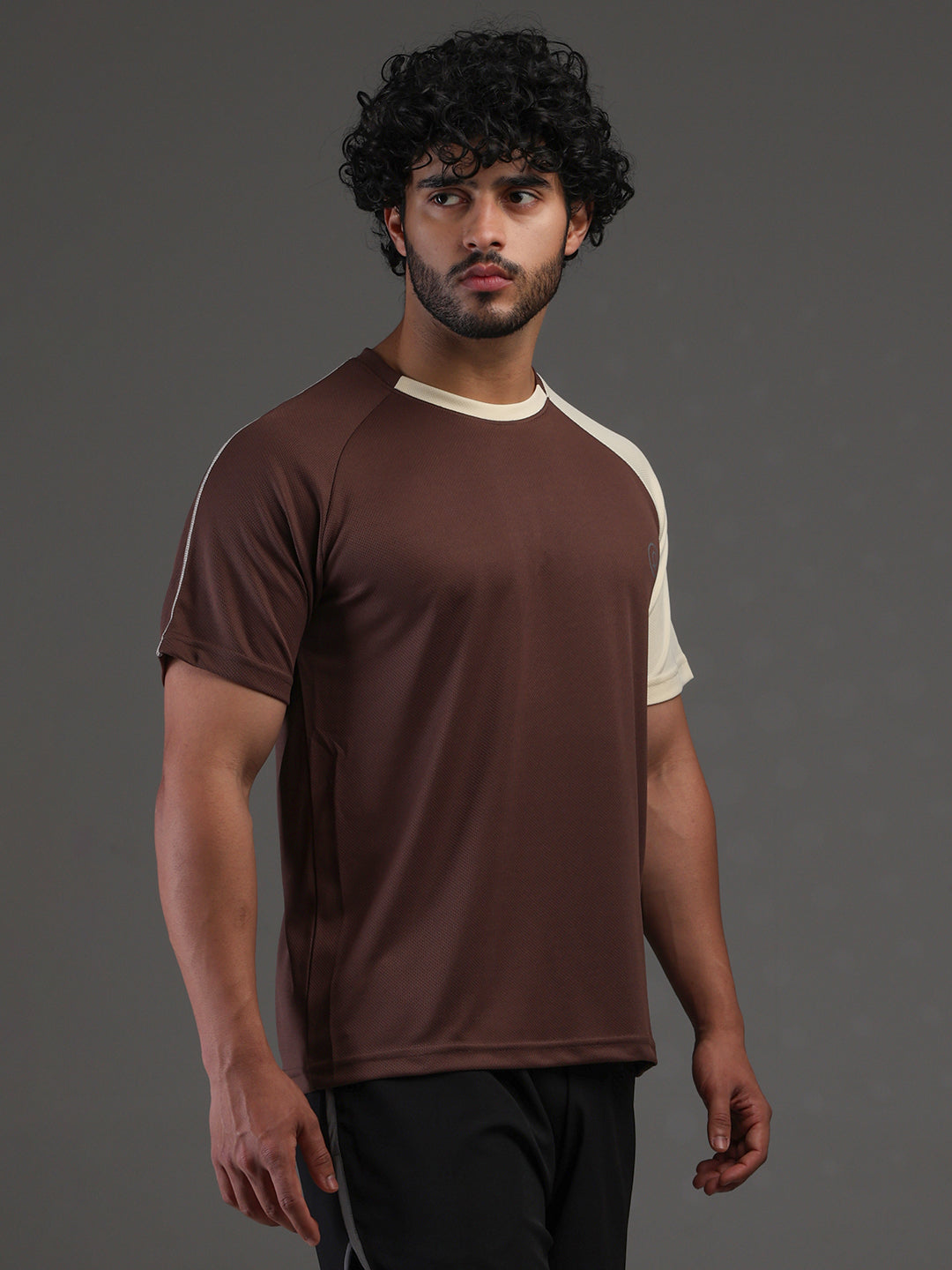 Men's Half Sleeves Sports Gym T-shirt Cream Coffee