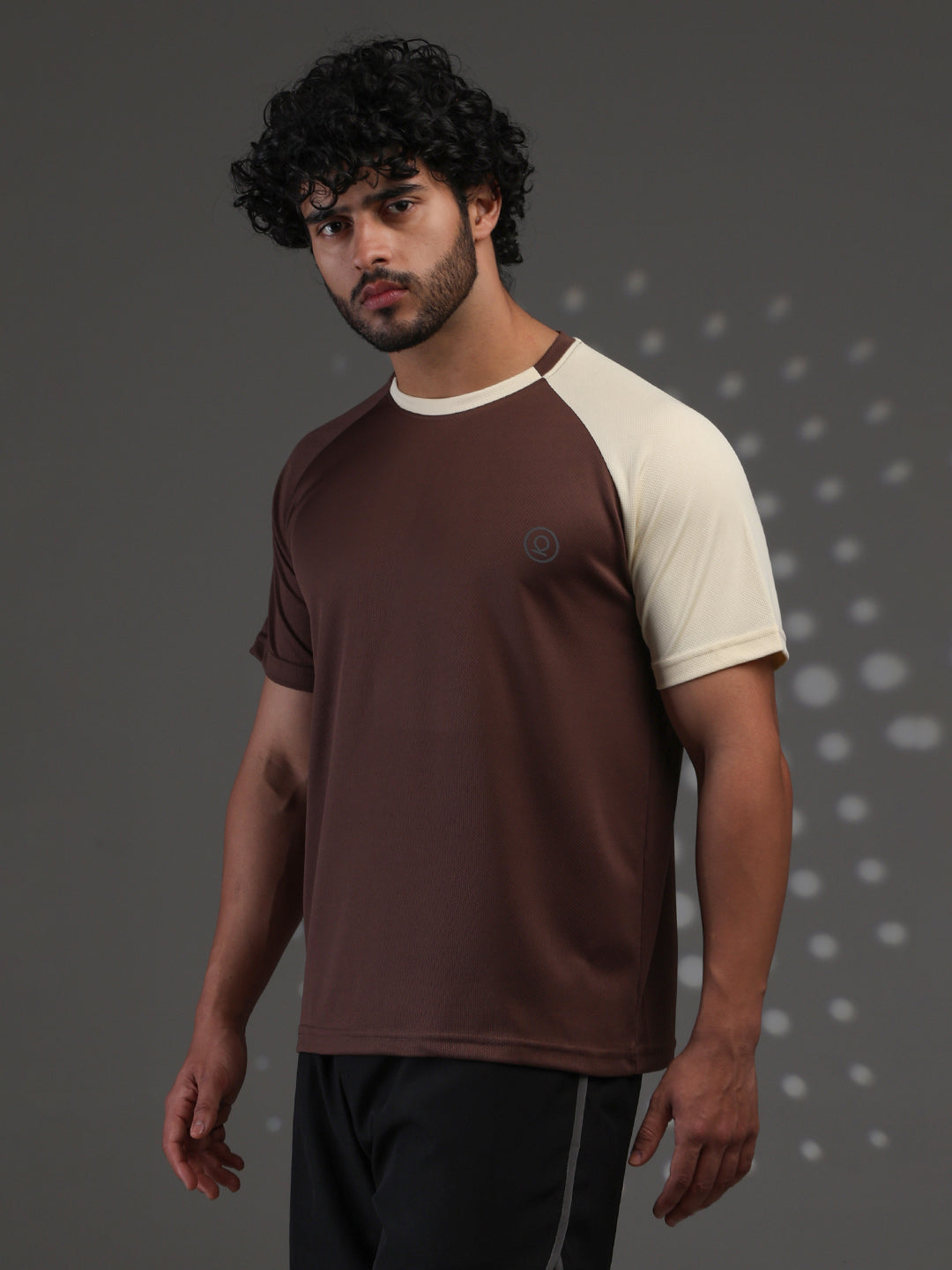 Men's Half Sleeves Sports Gym T-shirt Cream Coffee