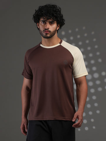 Men's Half Sleeves Sports Gym T-shirt Cream Coffee
