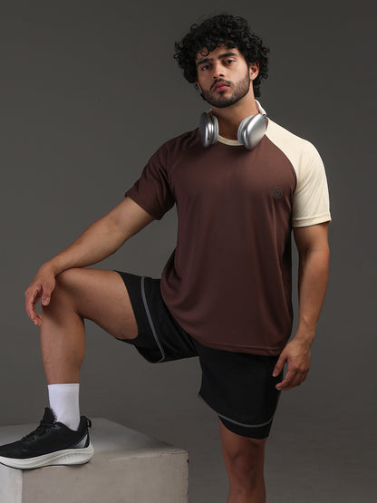 Men's Half Sleeves Sports Gym T-shirt Cream Coffee