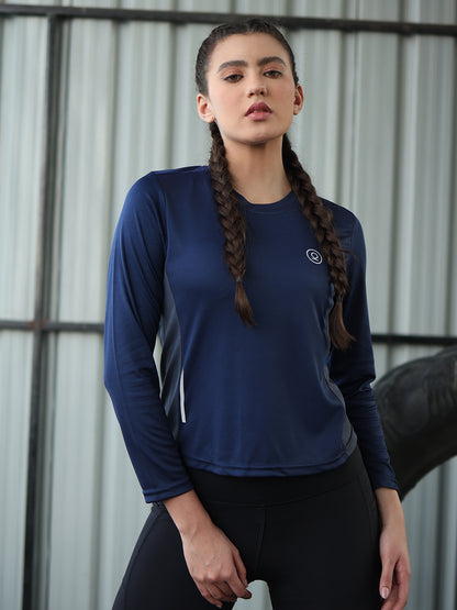 Women's Full Sleeves Gym Sports T-Shirt Navy Blue