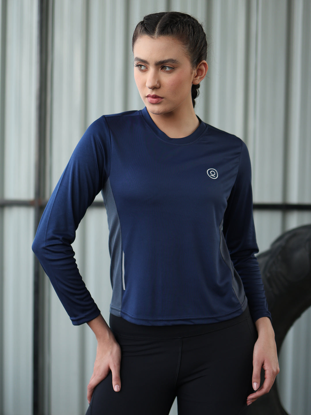 Women's Full Sleeves Gym Sports T-Shirt Navy Blue