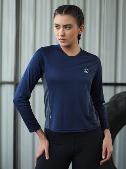 Women's Full Sleeves Gym Sports T-Shirt Navy Blue