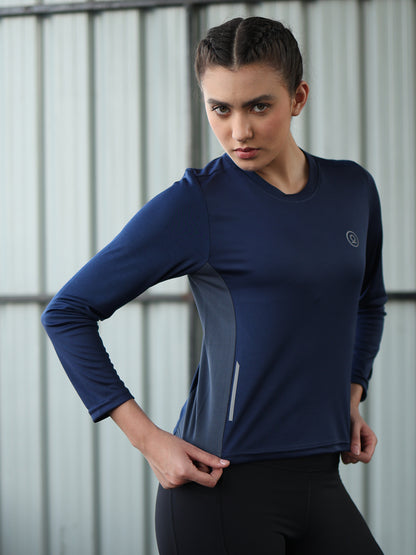 Women's Full Sleeves Gym Sports T-Shirt Navy Blue