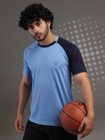 Men's Half Sleeves Sports Gym T-shirt Iceblue Navy