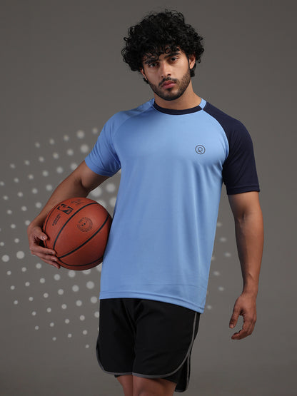 Men's Half Sleeves Sports Gym T-shirt Iceblue Navy